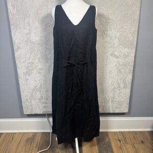 NWOT American Giant Womens Linen V Neck Sleeveless Maxi Dress Tie Waist Casual S